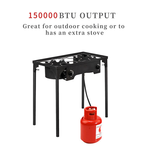 UBesGoo EX72 Portable Propane 15,0000BTU 2 Burner Outdoor Camp Stove, Black