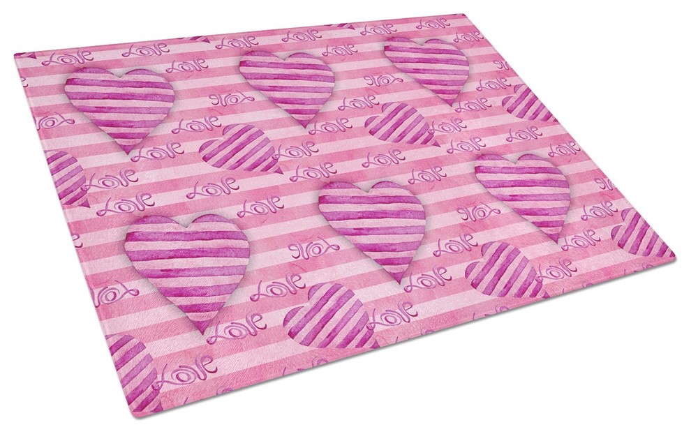 Watercolor Hot Pink Striped Hearts Glass Cutting Board  Large   Contemporary   Cutting Boards   by the store  Houzz