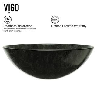 VIGO Glass Round Vessel Bathroom Sink in Onyx Gray with Linus Faucet and Pop-Up Drain in Chrome VGT830