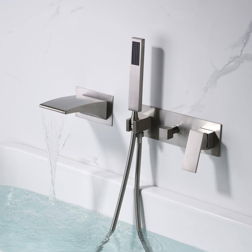 SUMERAIN Modern Single Handle Wall Mounted Faucet with Hand Shower and Anti Scald in Brushed Nickel S2121NW-HD