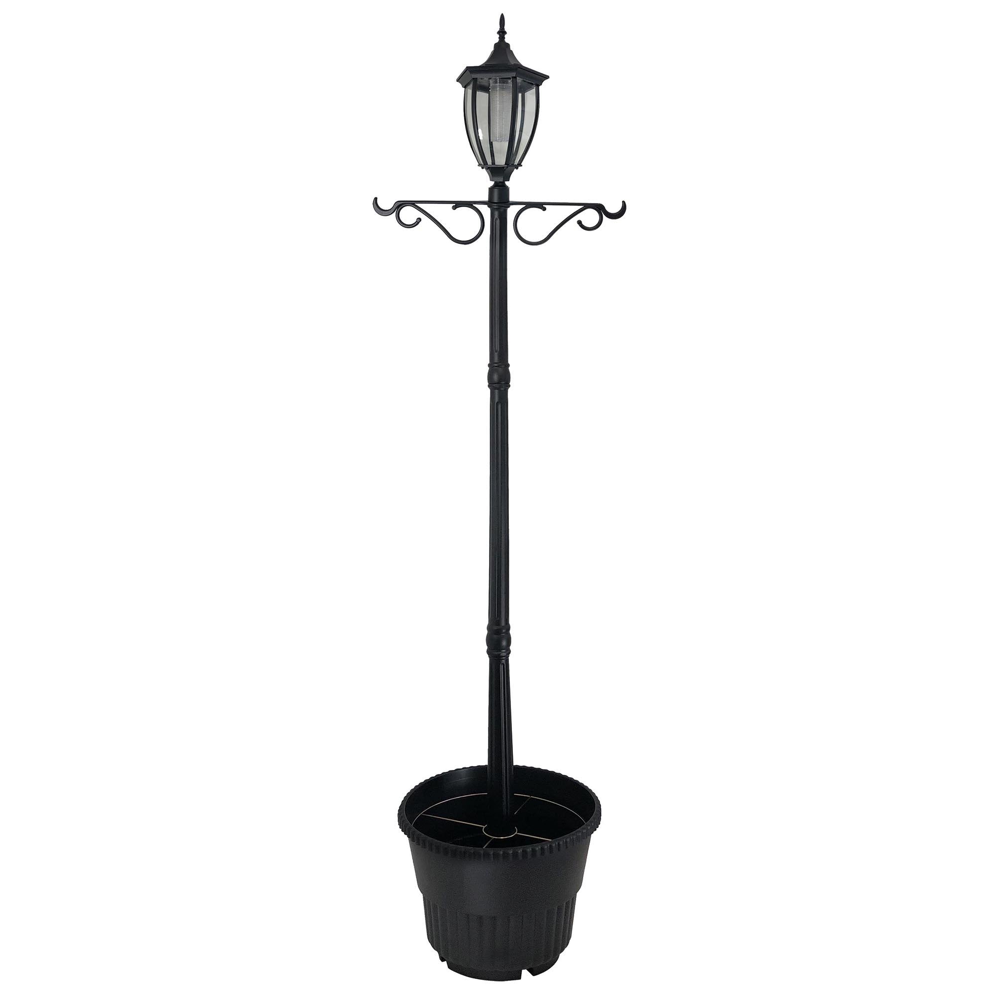 SunRay Cresmont Solar Lamp Post and Planter， with Hanger， Black， Single Head