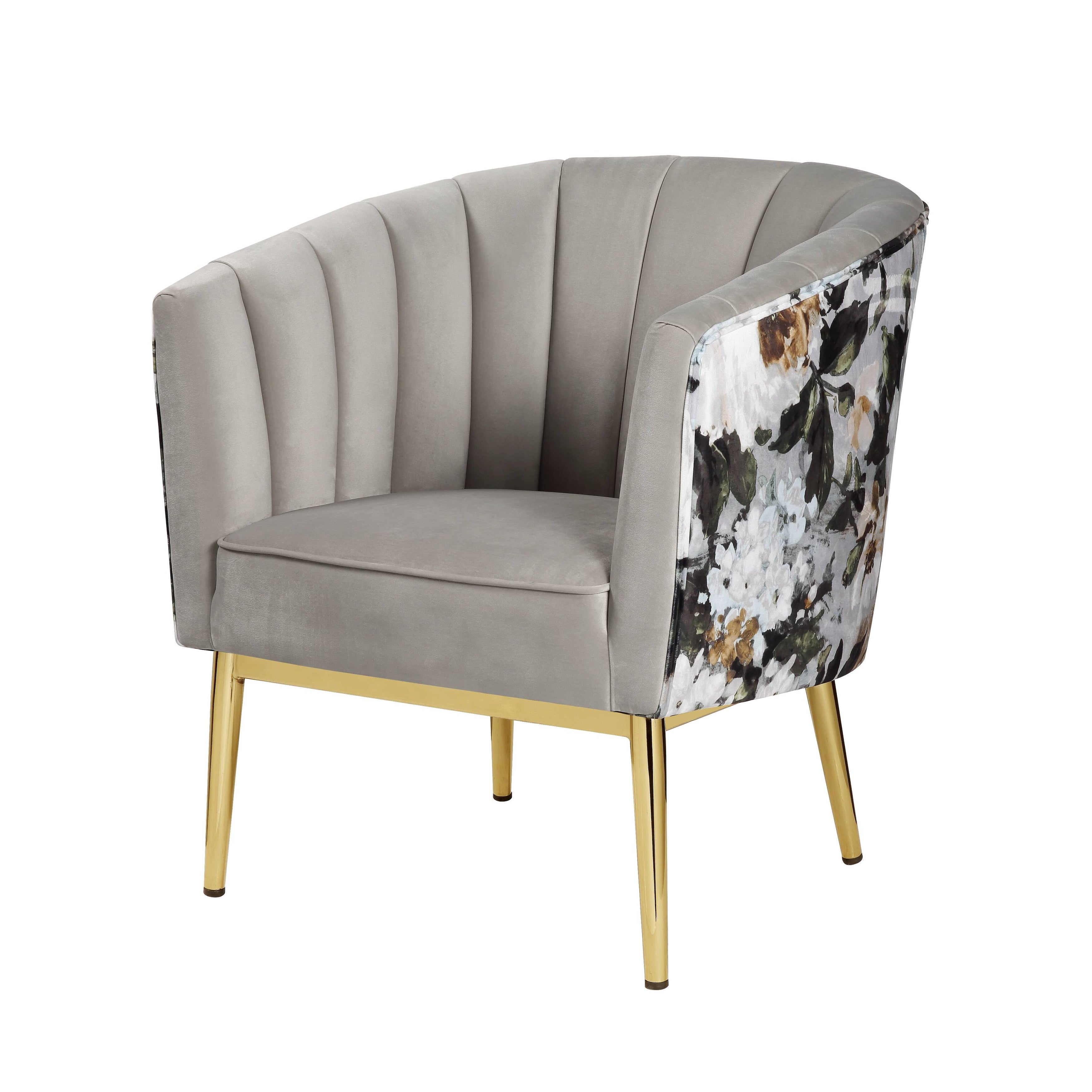 ACME Colla Accent Chair in Gray Velvet and Gold