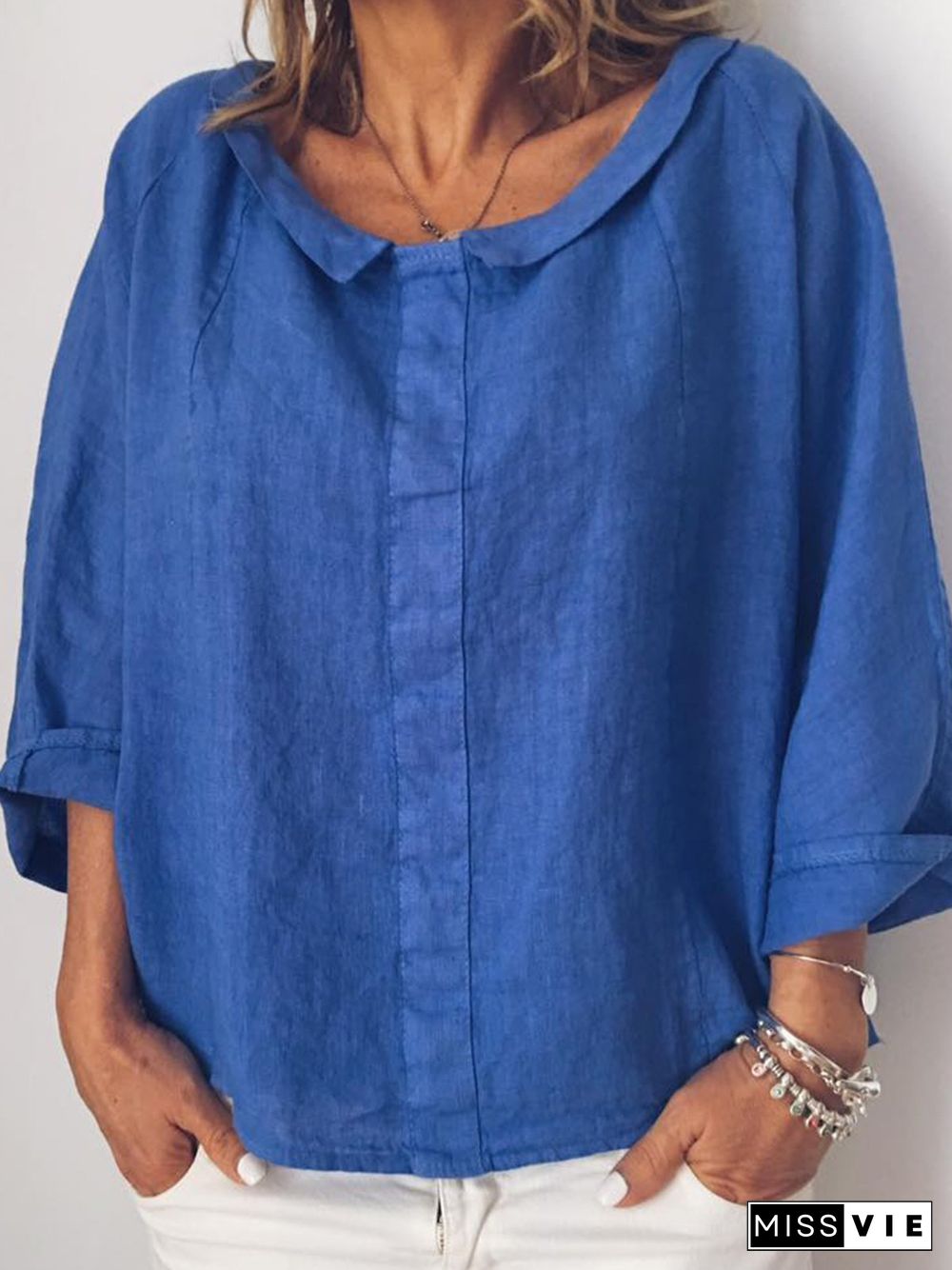 Plus Size Solid Casual Long Sleeve Blouse