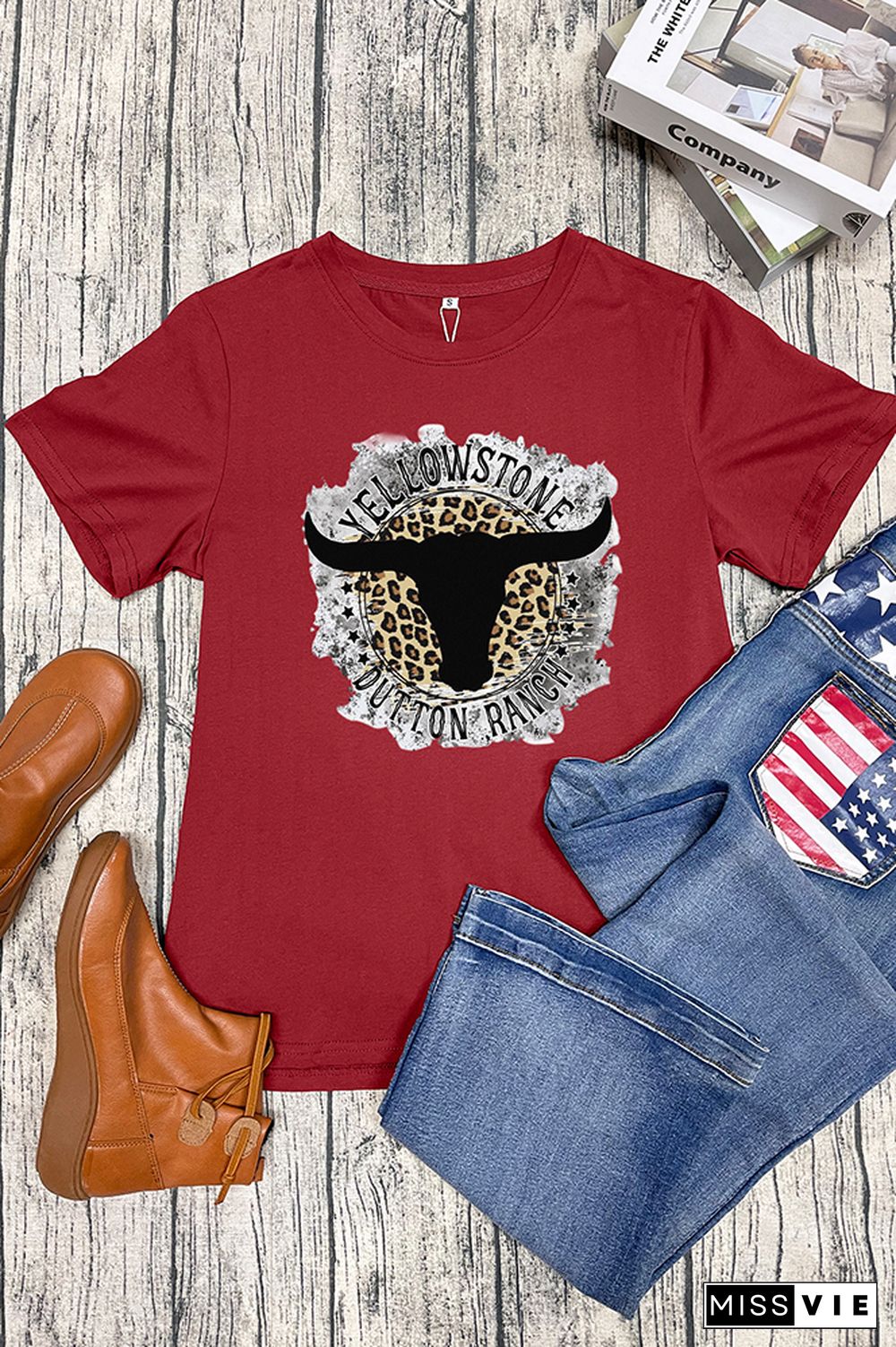 Yellowstone Dutton Ranch Leopard Short Sleeve Graphic Tee Wholesale