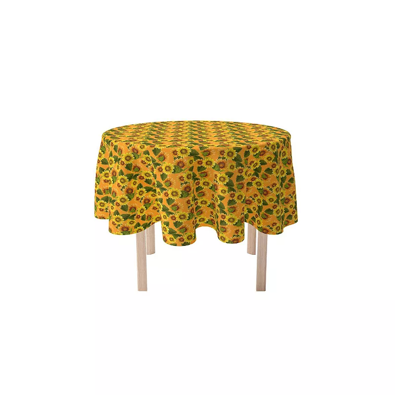 Round Tablecloth， 100% Polyester， 90 Round， Sunflowers on Orange Background