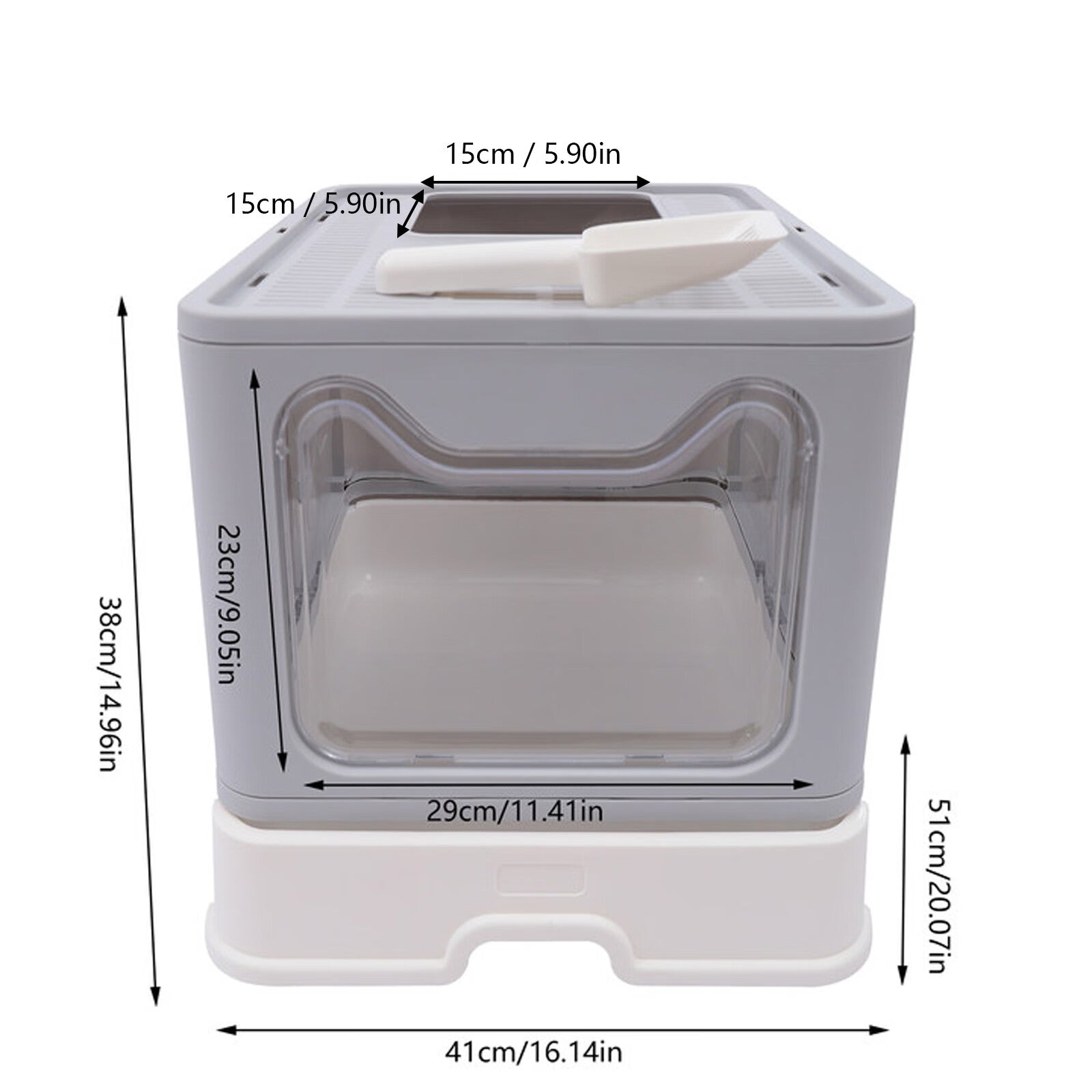 Anqidi Gray Foldable Cat Litter Box Drawer Type Large Space PP+PC Pet Toilet with Cat Sand Shovel