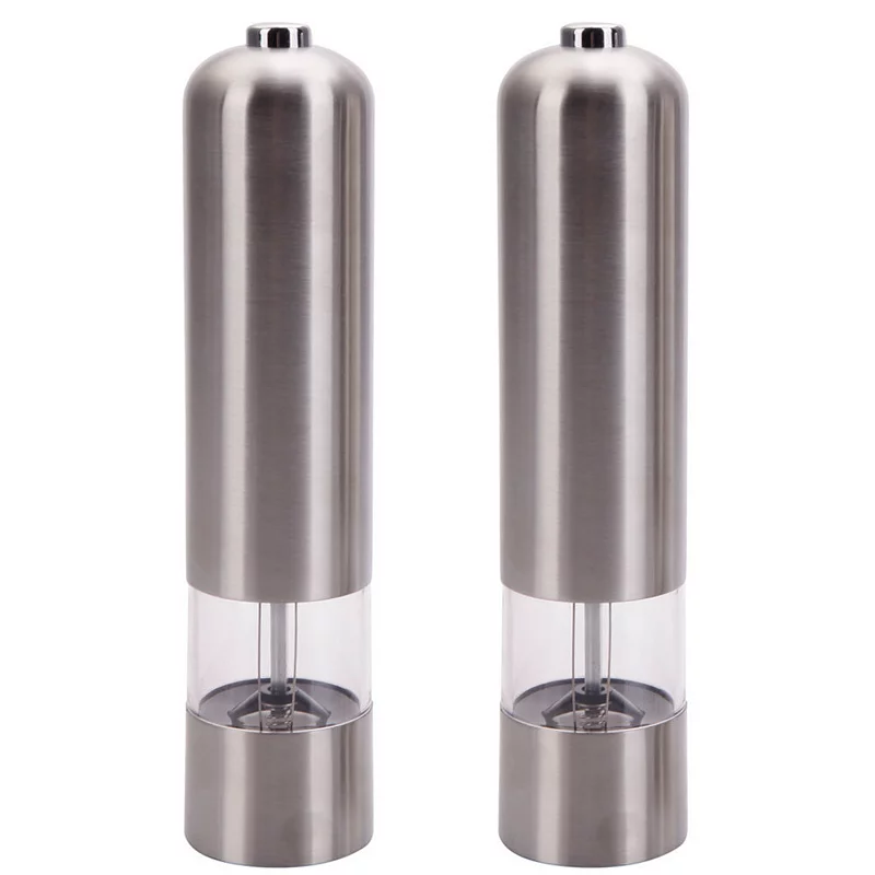 Pepper Mill， 2Pcs Stainless Steel Salt and Pepper Grinder Electric Automatic