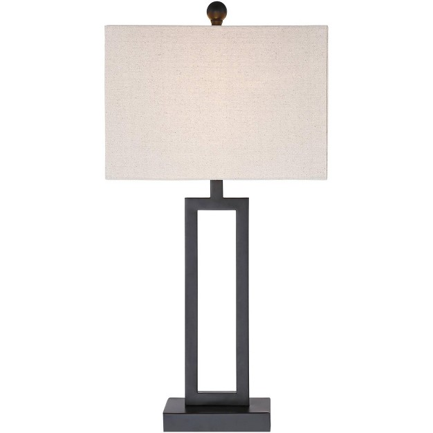 High Open Rectangle Modern Table Lamp Black Finish Metal Single Off white Shade Living Room Bedroom Bedside Nightstand House