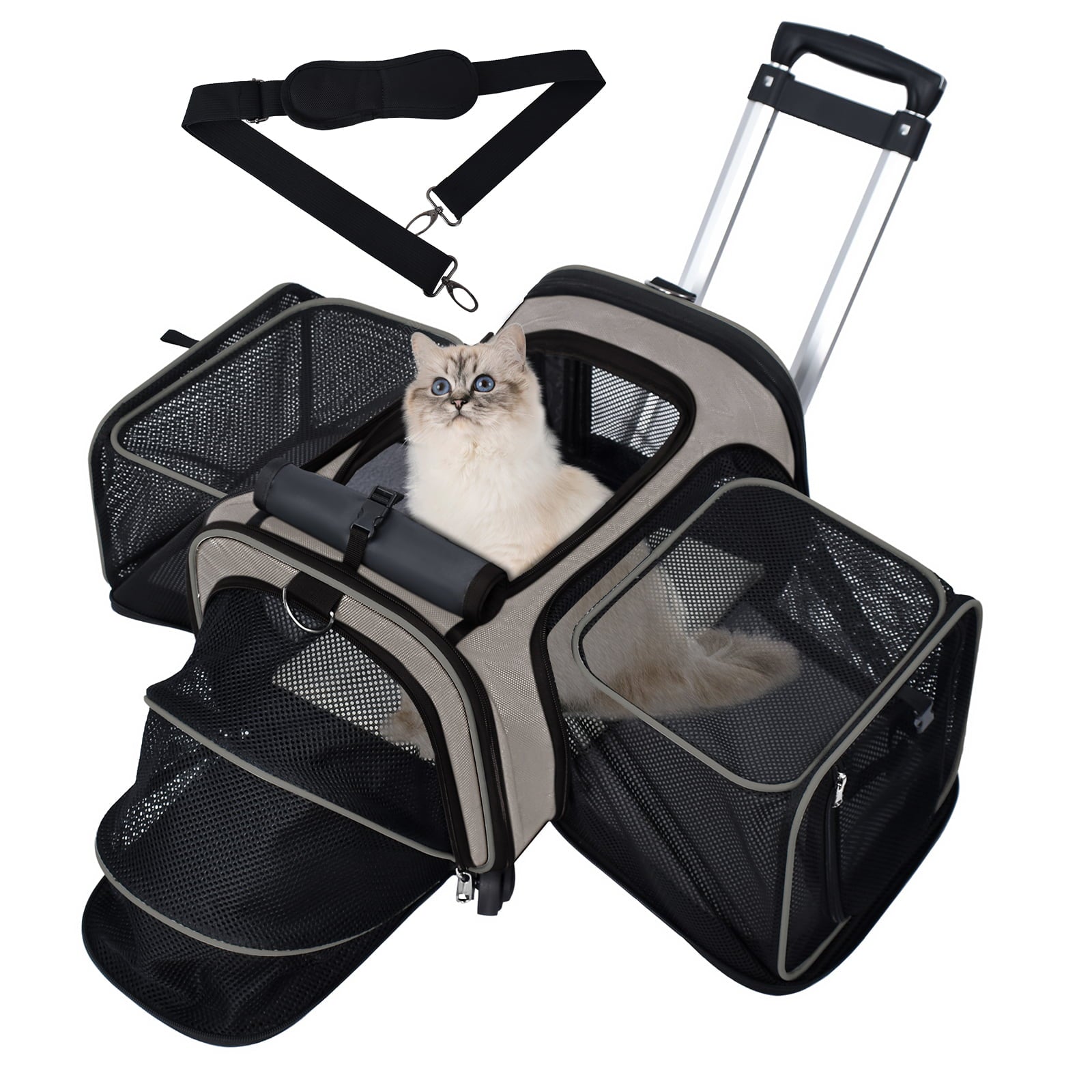 ELEGX TSA Airline Approved Pet Rolling Carrier with Detachable Wheels and Expandable Space for Small Dogs/Cats up 10 Pounds， Collapsible and Breathable