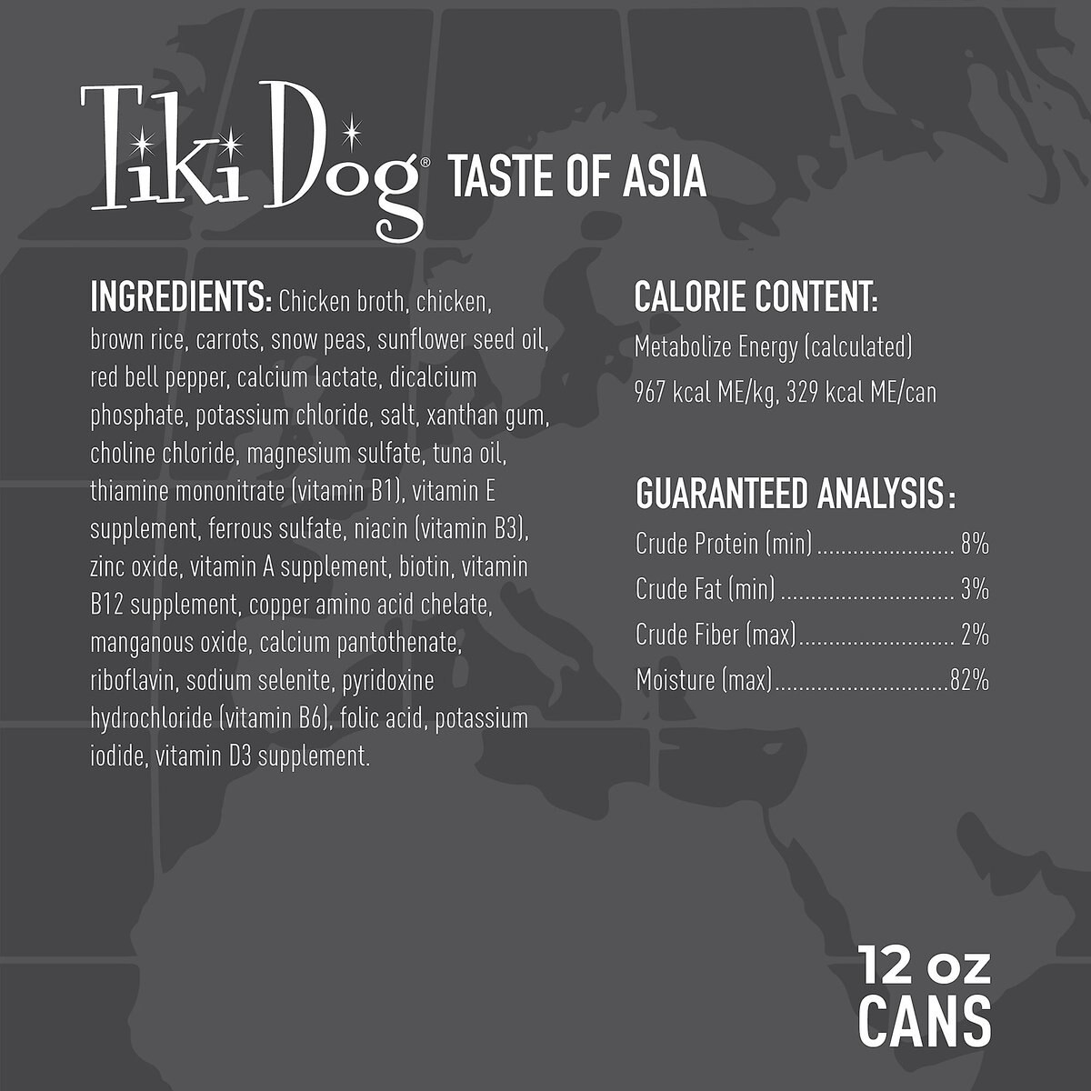 Tiki Dog Taste of Asia! Grain-Free Chicken and Snow Peas Stir Fry Chunks in Gravy Canned Dog Food， 12-oz， case of 8