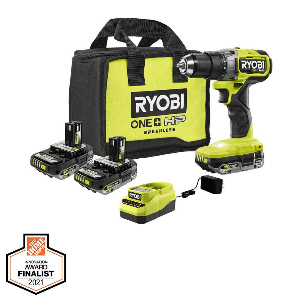 RYOBI ONE+ HP 18V Brushless Cordless 2-Tool Combo Kit with DrillDriver Batteries Charger and Bag with Extra 2.0 Ah Battery PBLDD01K-PBP003