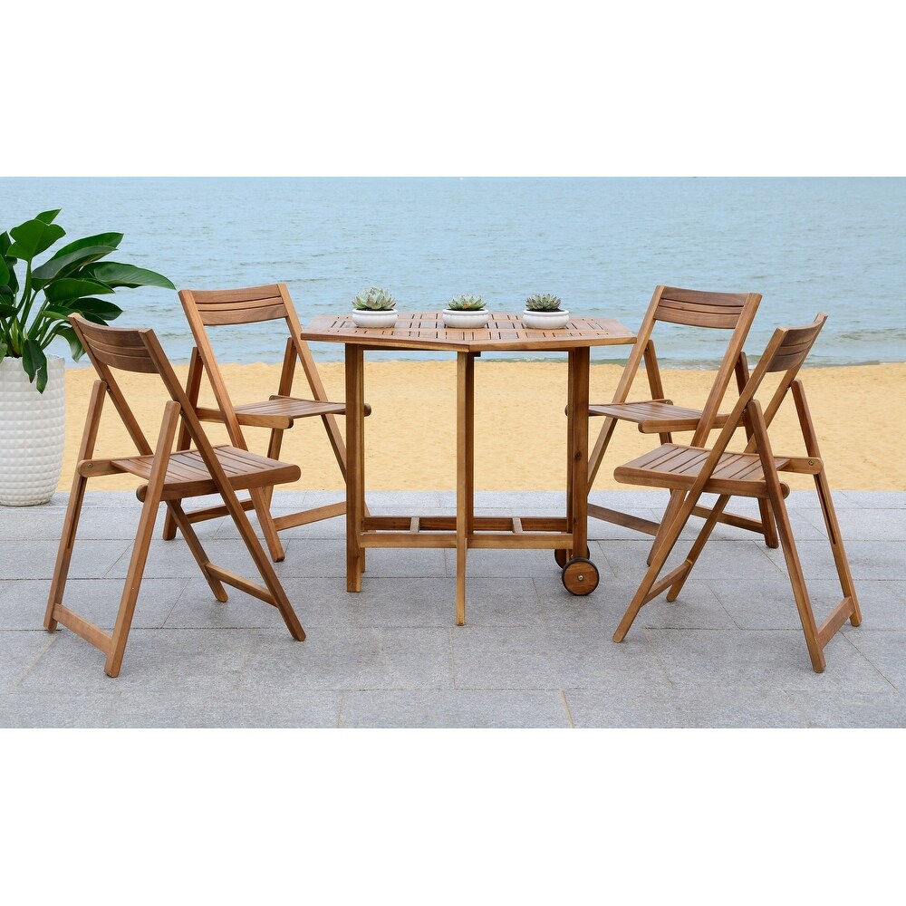 SAFAVIEH Kerman Finish Brown Acacia Wood 5 piece Outdoor Dining Table Set