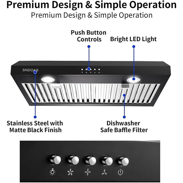 30 inch Under Cabinet Range Hood with 3 Way Venting 500 CFM Kitchen Vent Hood