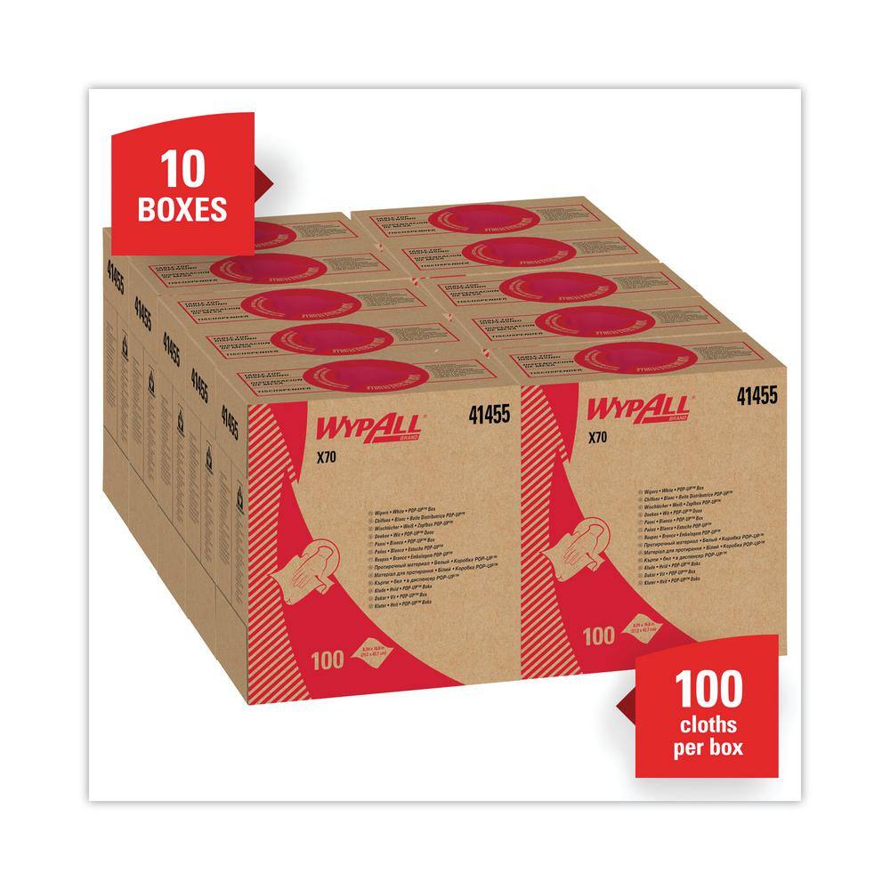 WYPALL X70 Cloths POP-UP Box 9-110 in. x 16-45 in. White 100Box 10 BoxesCarton KCC41455