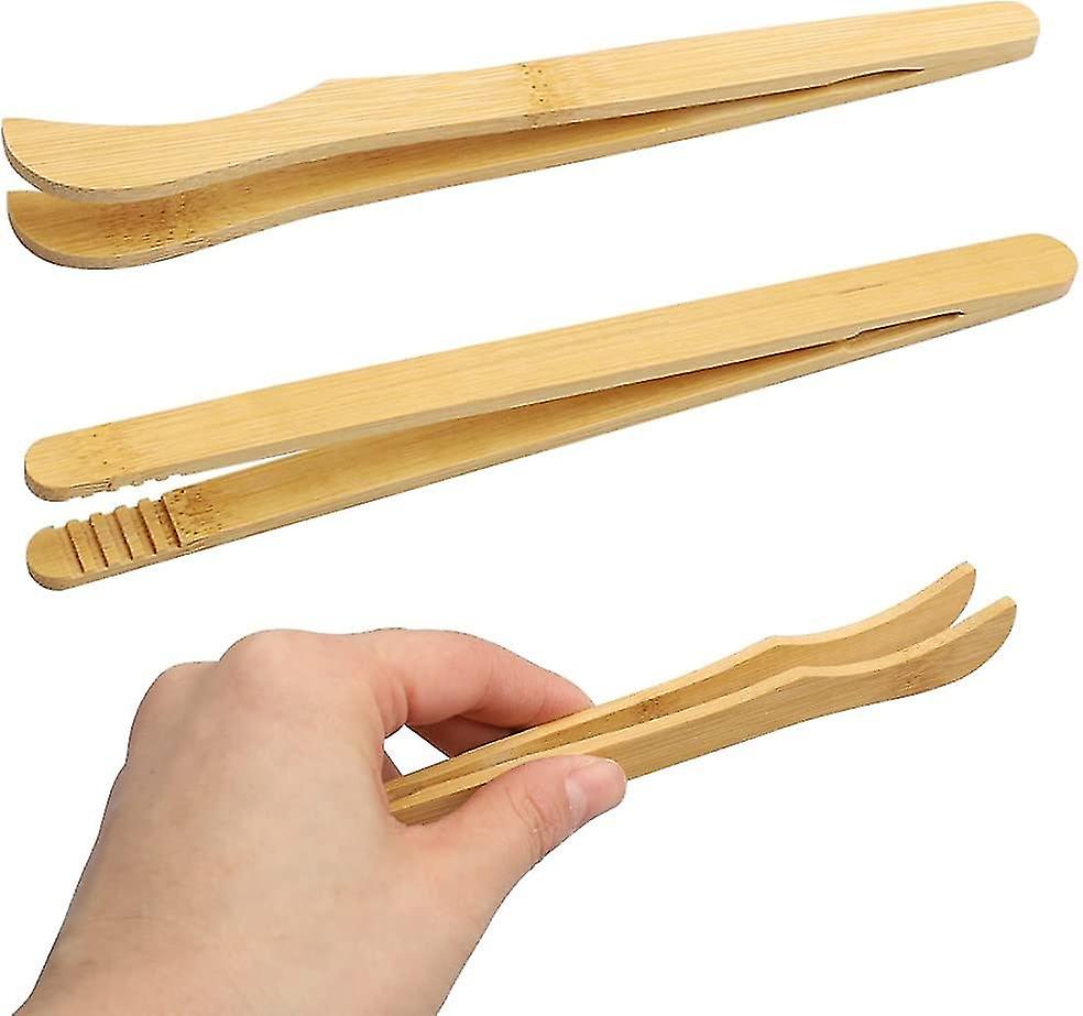 4pcs Bamboo Food Tongs，18cm Bamboo Tongs Small Bbq，kitchen Tongs (2 Straight Tongs And 2 Curved Tongs)