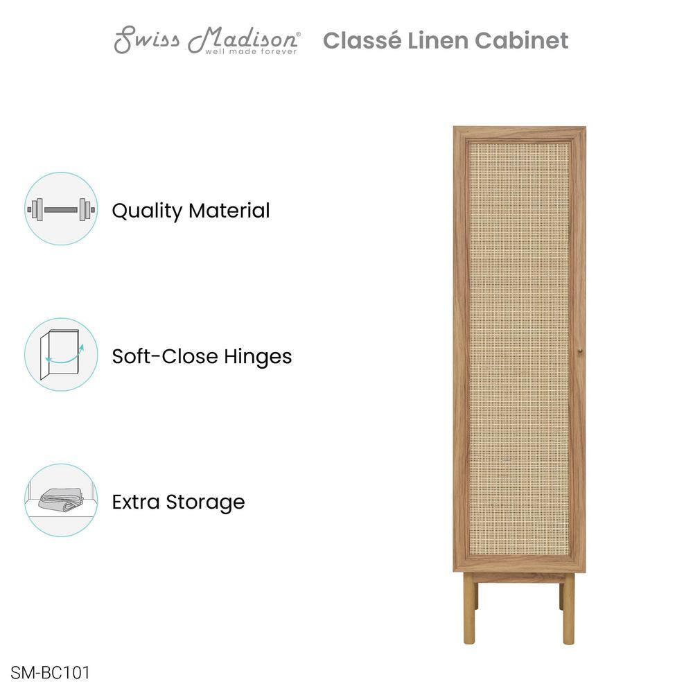 Swiss Madison Classe 15 in. W x 15 in. D x 60 in. H Brown MDF Linen Cabinet in Oak SM-BC101