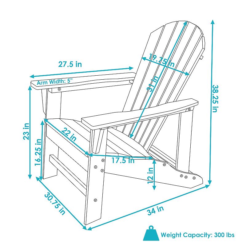 Sunnydaze All-Weather， Upright， Raised Outdoor Adirondack Chair