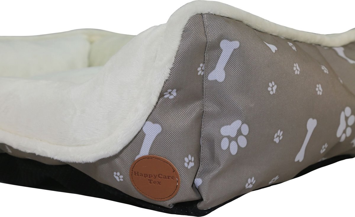 HappyCare Textiles Durable Printed Oxford Plush Bolster Cat and Dog Bed