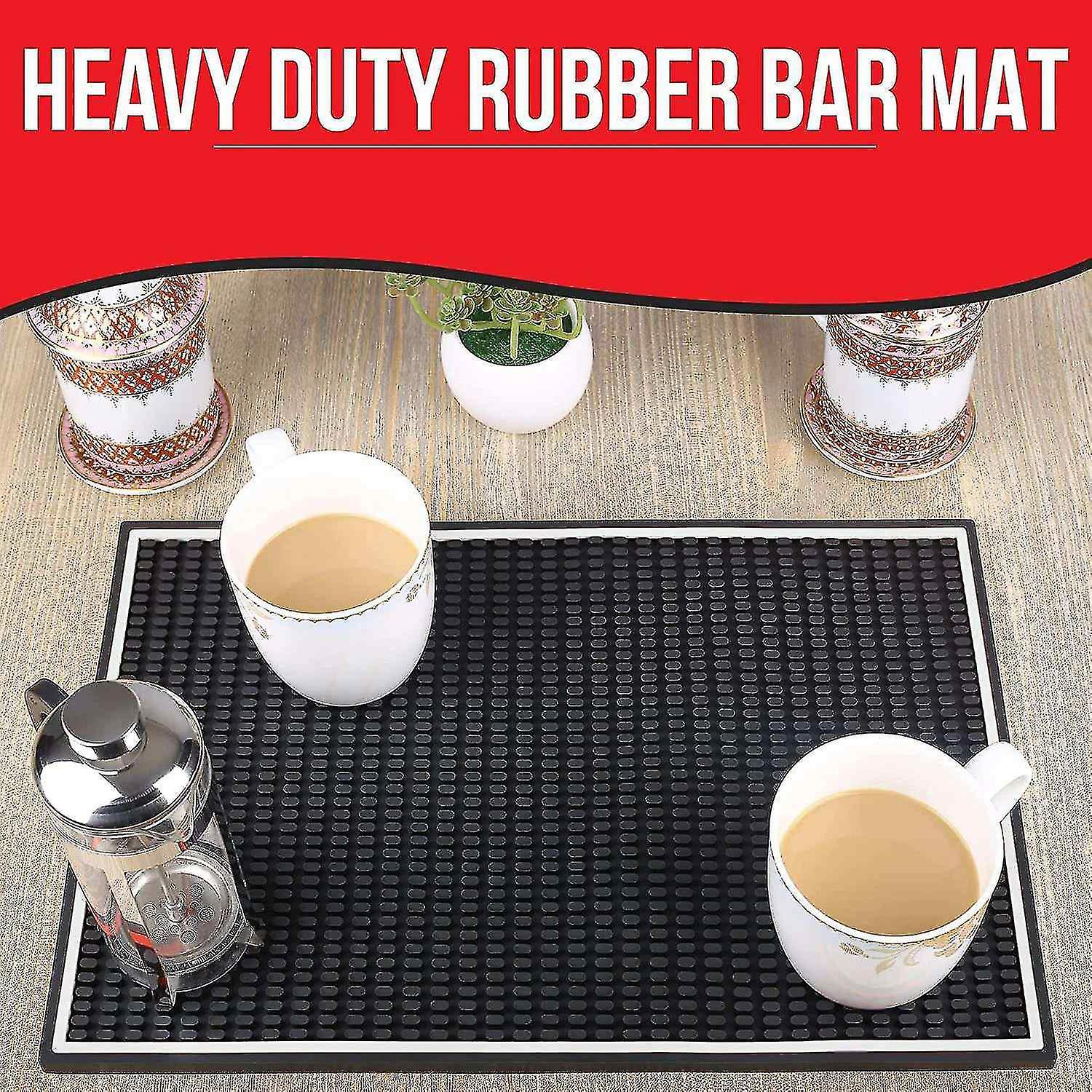 Coffee Bar Mats For Countertop 18 X 12 Inch Thick， Rubber Bar Mat With Two Coasters， Resistant， Dur