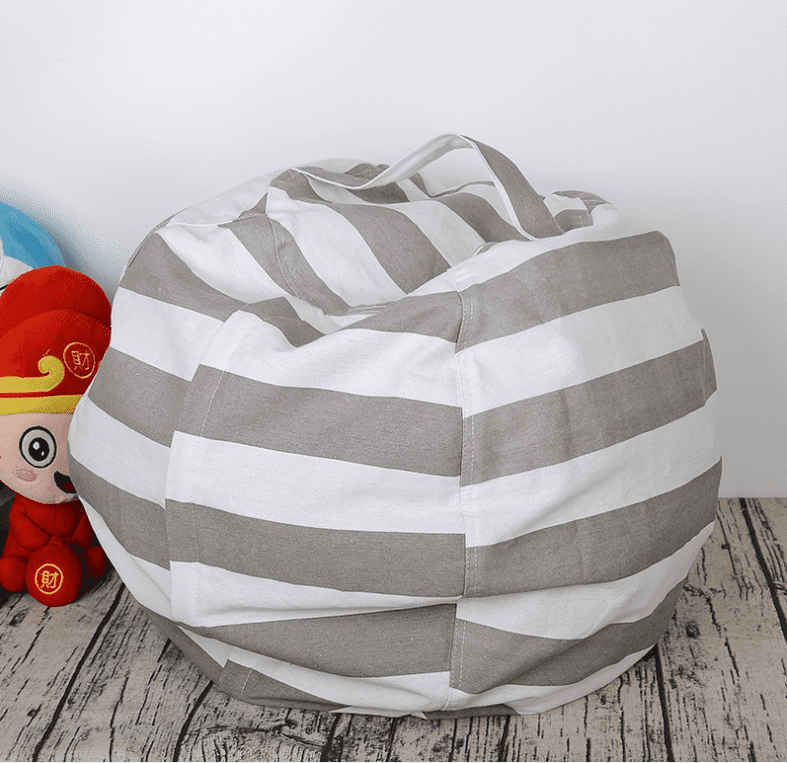 LNKOO 24 Stuffed Animal Kid Bean Bag Chair,Stripe Cotton Premium Canvas Toy Organizer Storage Solution for Plush Toys,Towels & Clothes-Gray