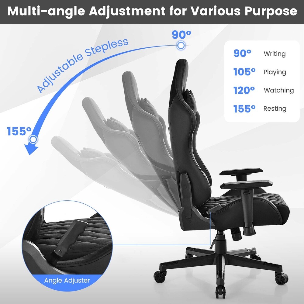 Costway Gaming Chair with RGB LED Lights Racing Game Chair with Meta