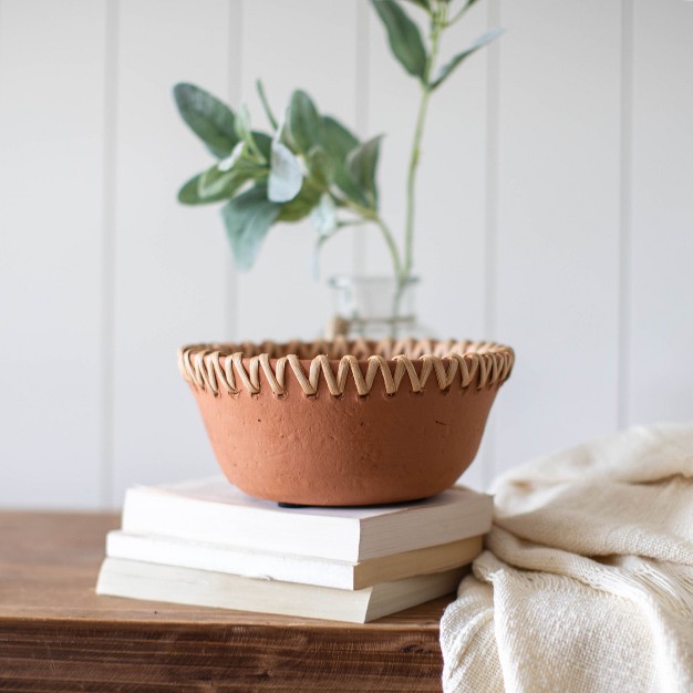 Terracotta amp Cane Weave Bowl Foreside Home amp Garden