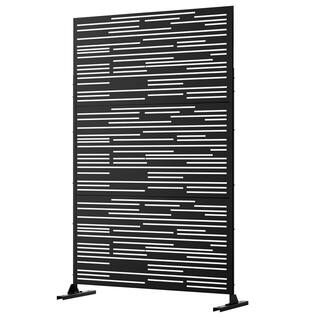 FENCY 76 in. Galvanized Steel Garden Fence Outdoor Privacy Screen Garden Screen Panels Shine Pattern in Black A-GE04049