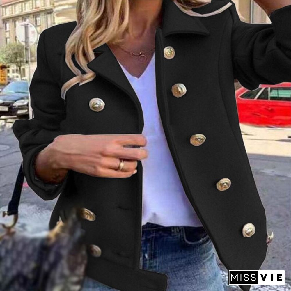 New Autumn Fashion Long Sleeve Turn-down Jacket Ladies Casual Single Breasted Slim Coat Ladies Retro Solid Color Office Jackets