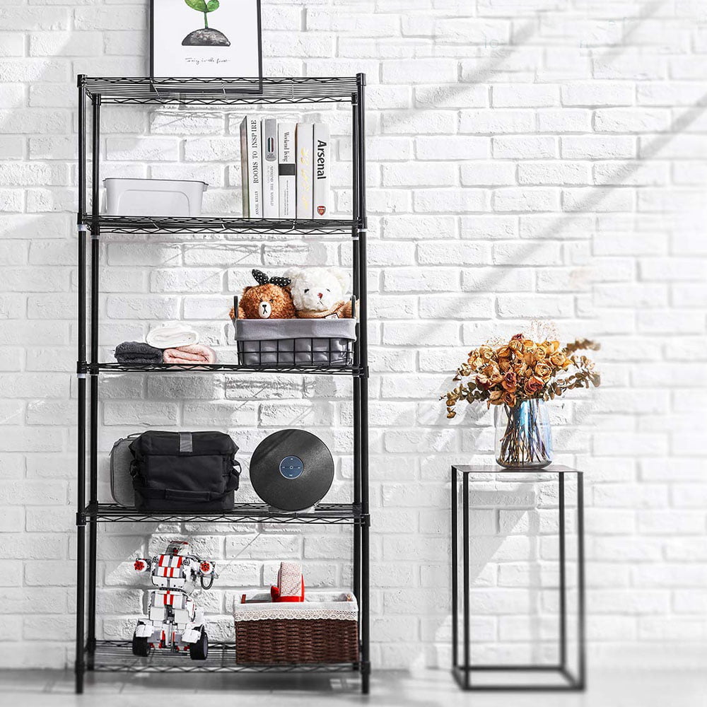 SEGMART Metal Storage Shelves， Heavy Dutyandnbsp;5-Tier Wire Storage Shelf for Kitchen， Sturdy Metal Shelving with Adjustable Height for Holding Stand Mixers Microwaves Dishes， Black