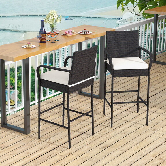 Costway 2/4 Pieces Outdoor PE Rattan Cushioned Bar...