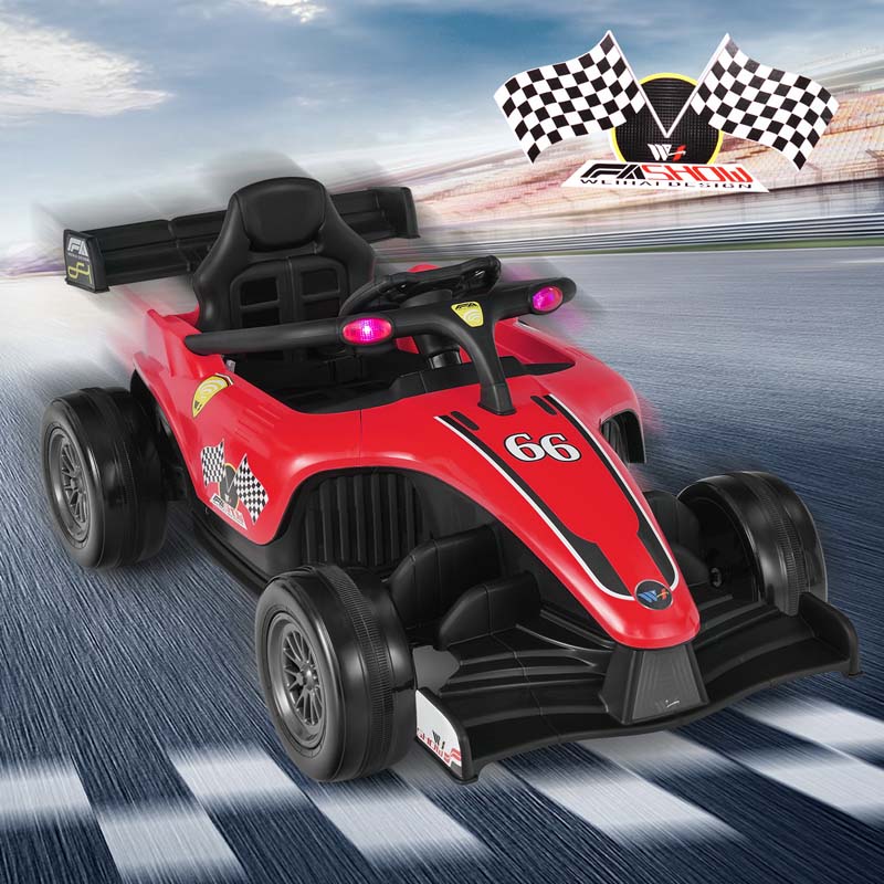 Kids Ride on Formula Racing Car, 12V Battery Powered Electric Racing Truck with Shock Absorbing Wheels