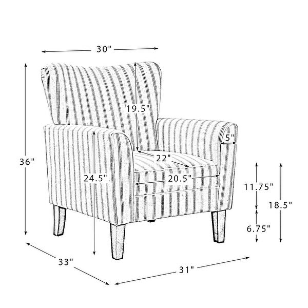 Warren Farmhouse Striped Wingback Chair with Solid Wood Legs Set of 2 by HULALA HOME