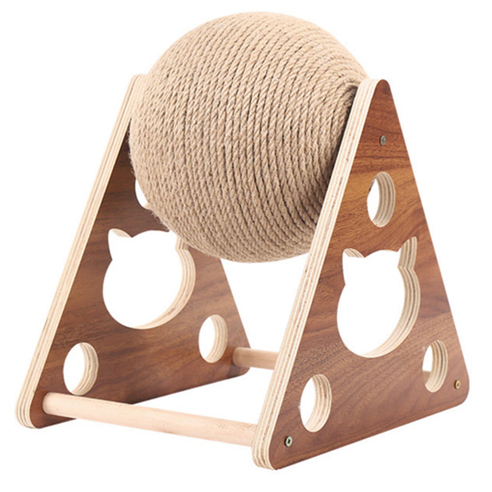 Homemaxs 1PC Wooden Cat Scratching Ball Sisal Rope Cat Climbing Stand Funny Cat Toy