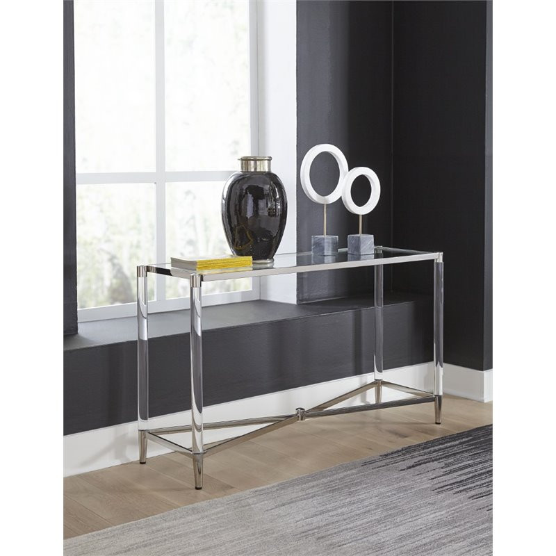 Modus Marilyn Glass Top Rectangular Console Table in Silver   Midcentury   Console Tables   by Homesquare  Houzz