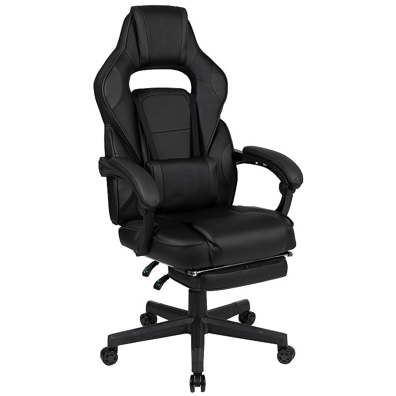 Emma and Oliver Black Ergonomic Gaming Chair -Recline Back/Arms， Footrest， Massaging Lumbar