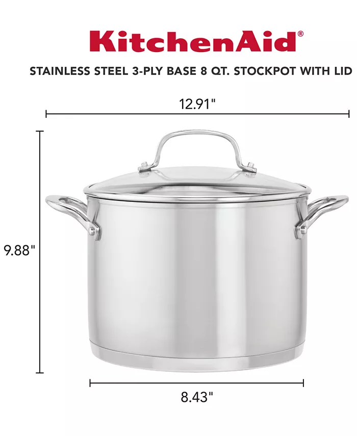 KitchenAid 3-Ply Base Stainless Steel 8 Quart Induction Stockpot with Lid