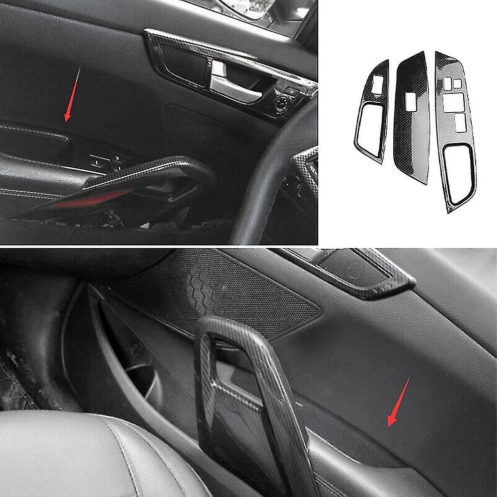 3pcs For Veloster 2011-2017 Carbon Fiber Window Lift Switch Button Panel Cover Trim Interior Decora