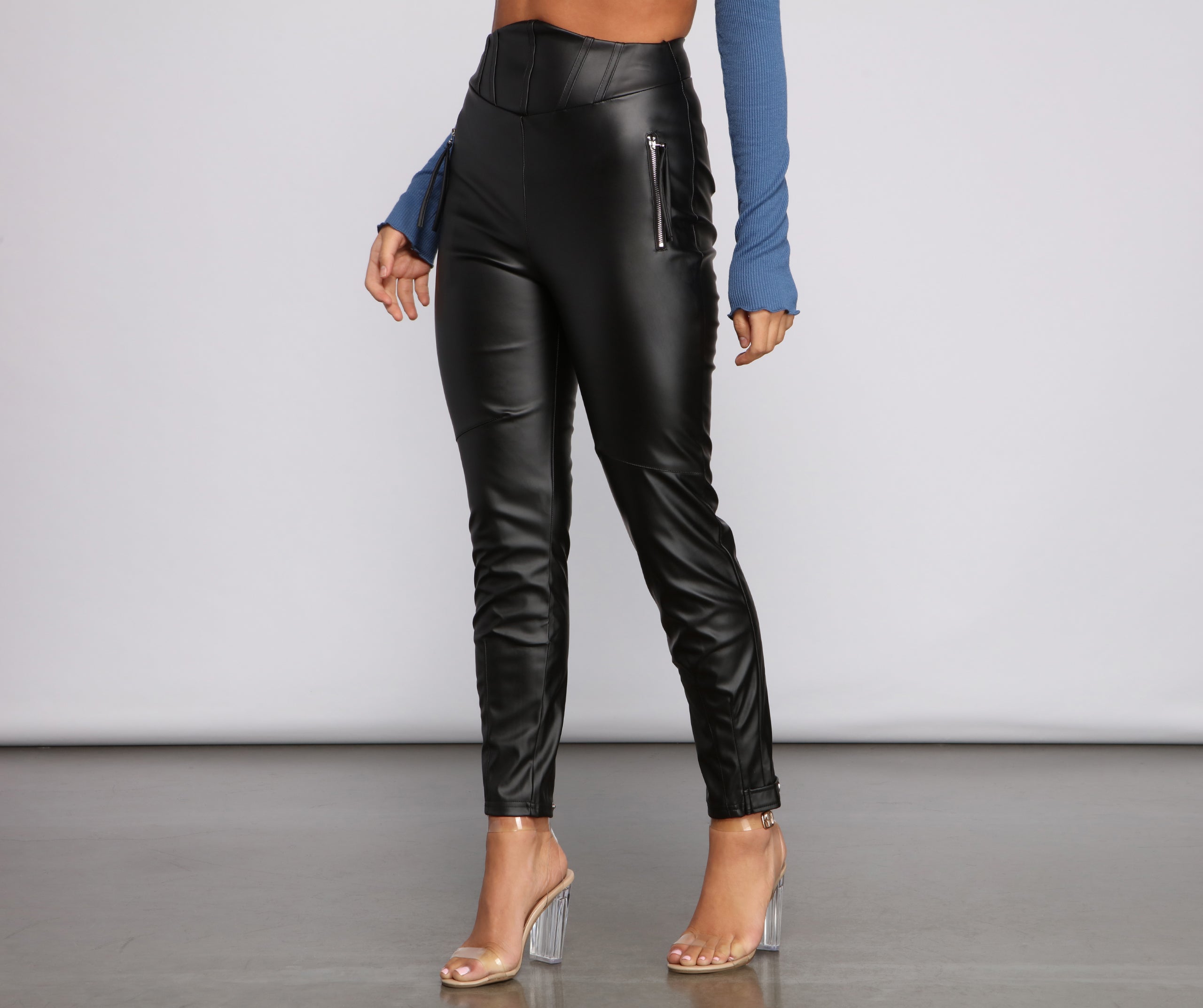 High Corset Waist Faux Leather Pants