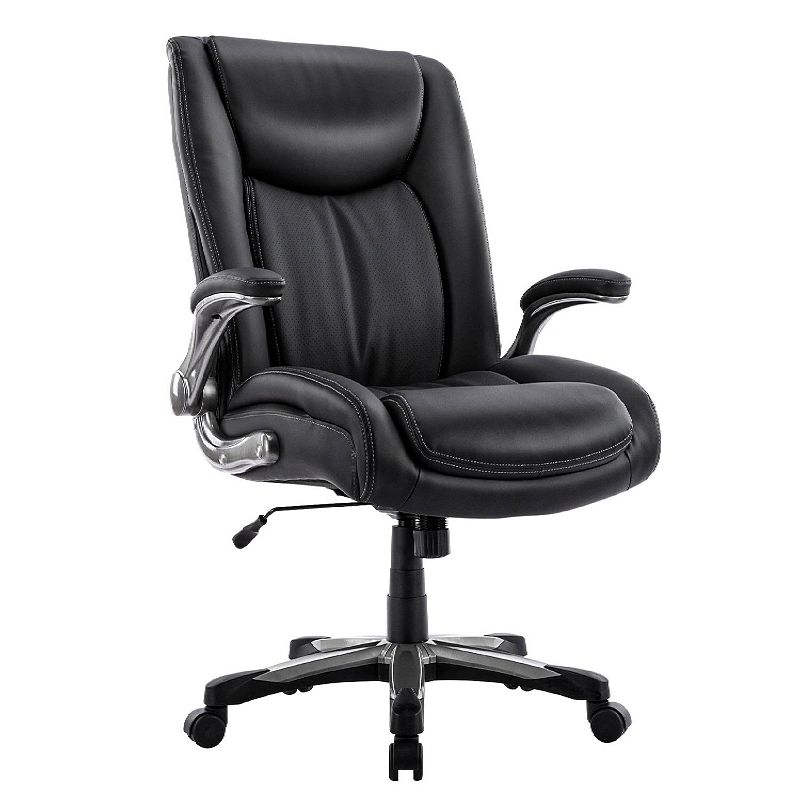 Big and Tall PU Leather Office Chair， High Back Computer Desk Chair 400 lbs with Padded Flip-Up Arms