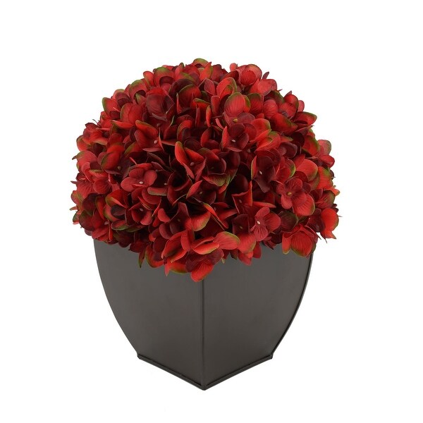 Faux Hydrangea in Matte Brown Tapered Zinc Cube