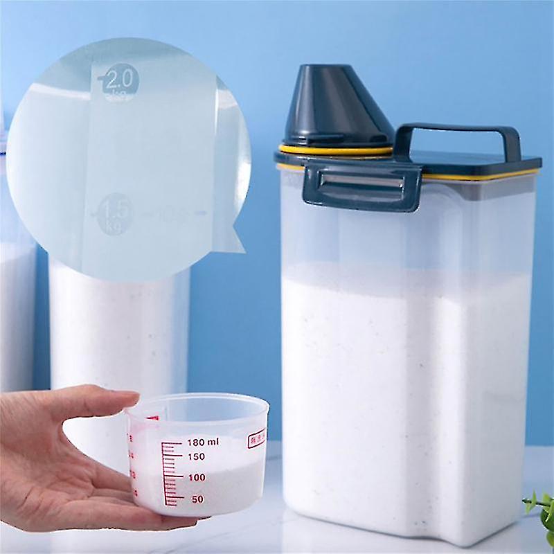 2x Powder Storage Box Plastic Kitchen Rice Storage Bin Rice Grains Container Laundry Powder Deterge