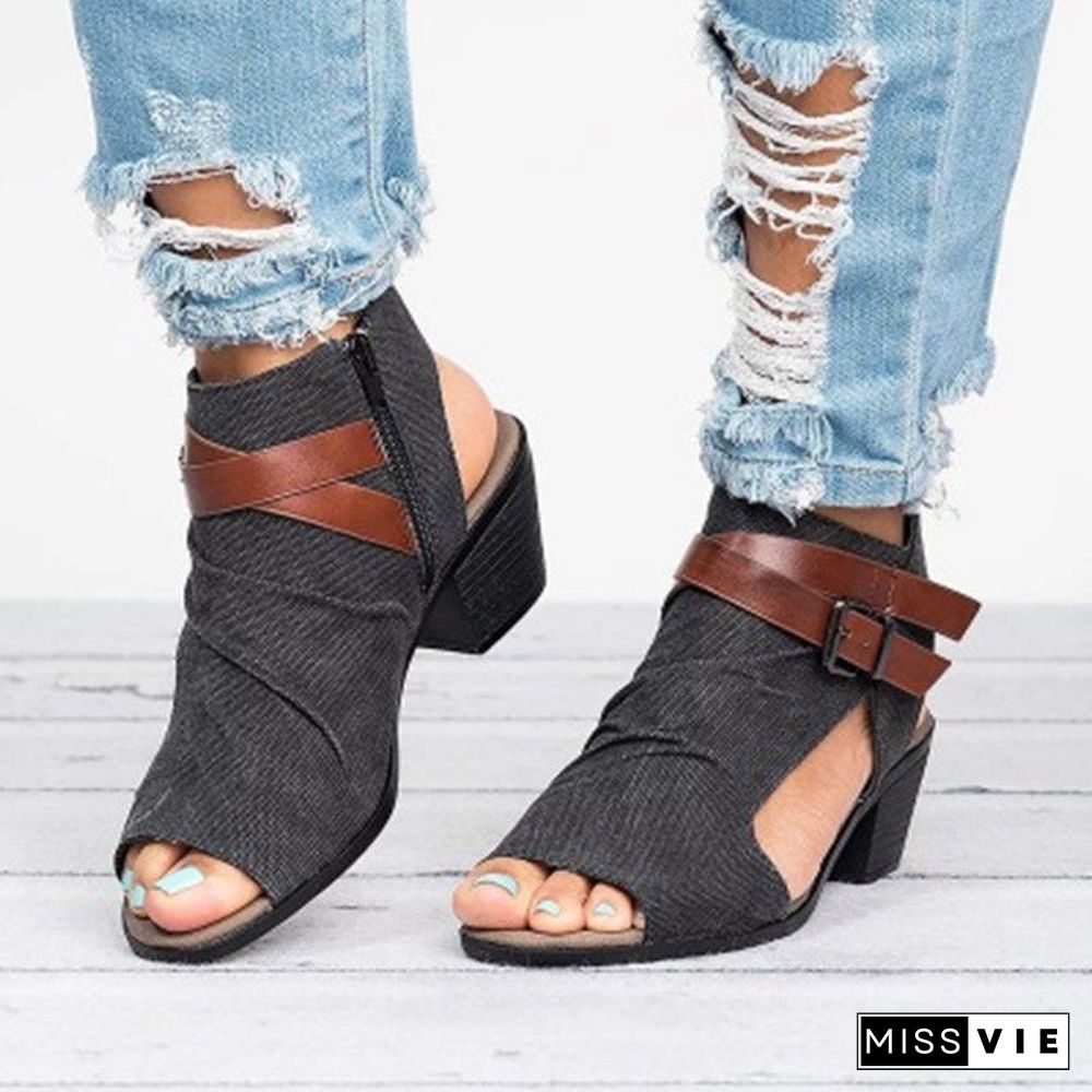 Women's Frosted Fish Toe Casual Strap Embellished Sandals