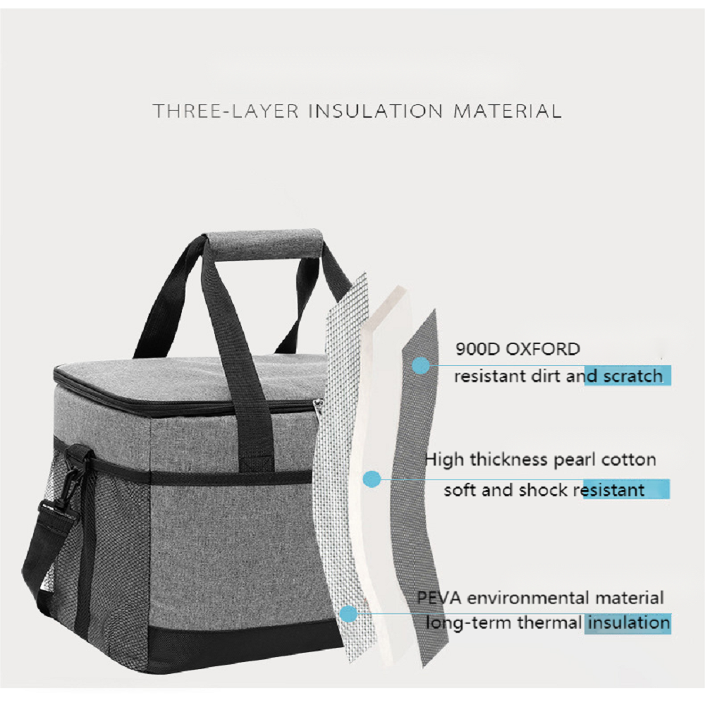 SWIHELP Thermal Insulation Lunch Bag 33L Office School Gray