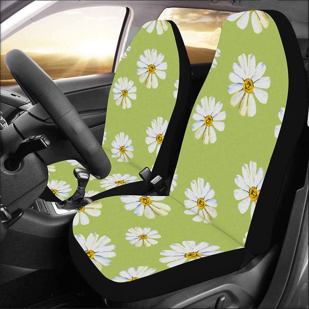 Set Of 2 Car Seat Covers Seamless Watercolor Camomile Universal Auto Front Seats Protector Fits For Car，suv Sedan，truck