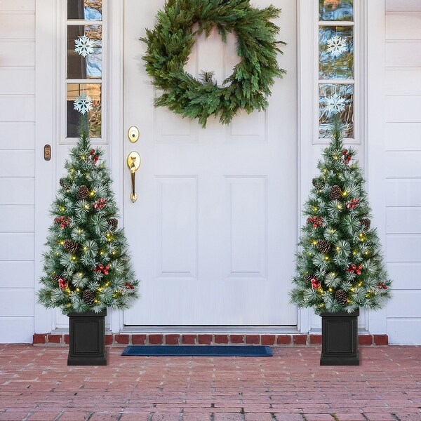 Glitzhome 4ft/5ft/6ft PreLit Pine Artificial Christmas Porch Tree with Decorative Urn Pot