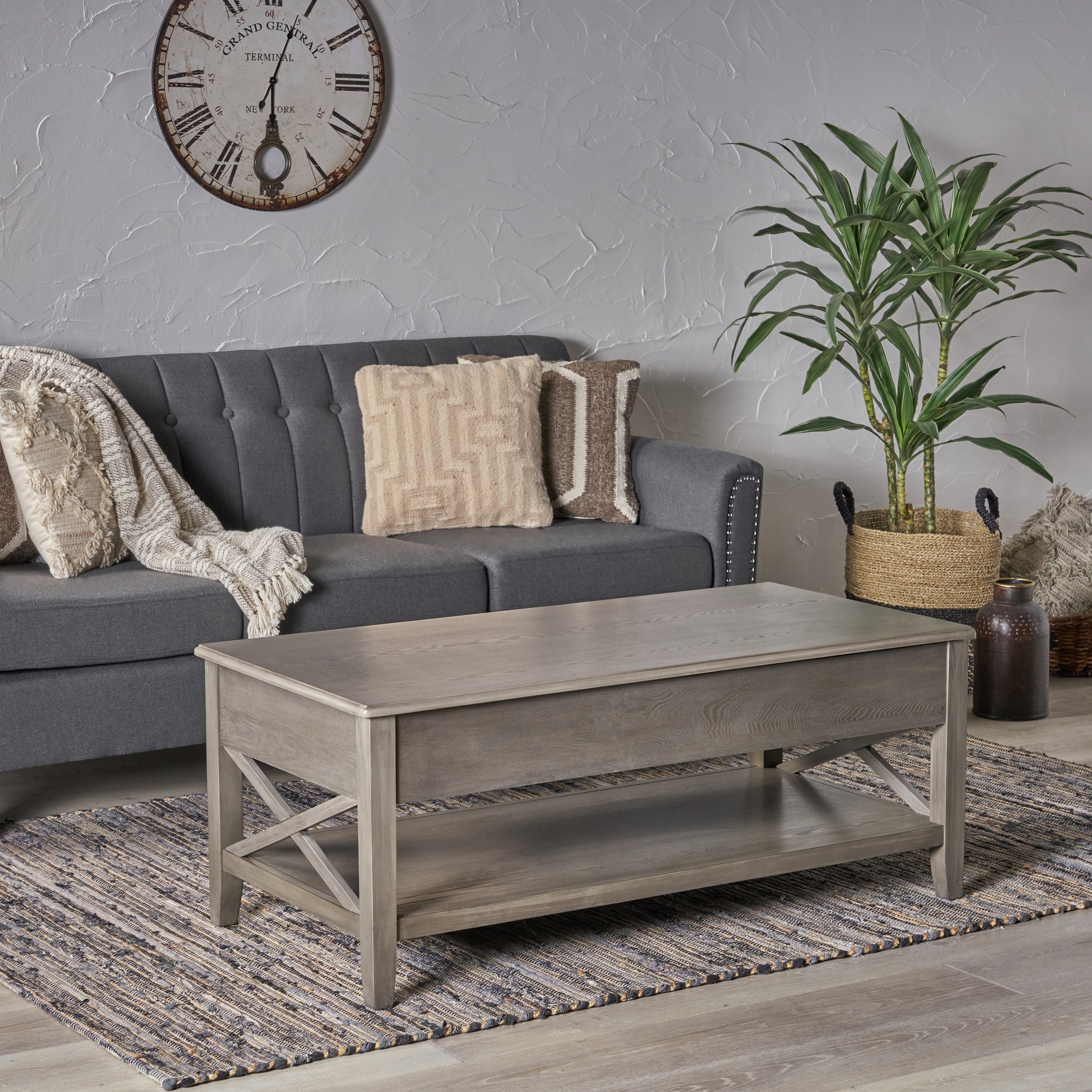 Laurel Luke Farmhouse Faux Wood Lift Top Coffee Table