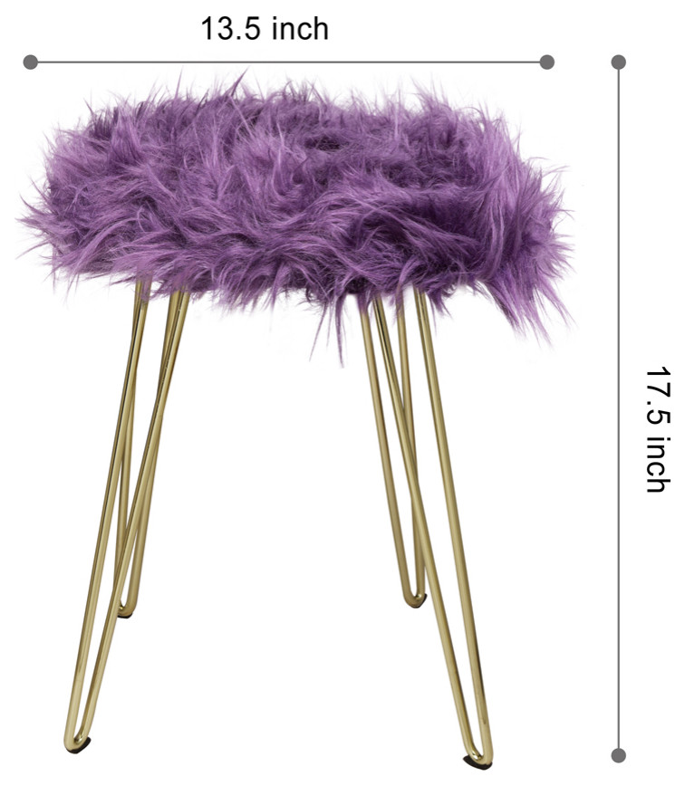 Fauxfur Purple Vanity Foot Stool With Golden Metal Legs  Set of 1   Midcentury   Vanity Stools And Benches   by specialty imports  Houzz