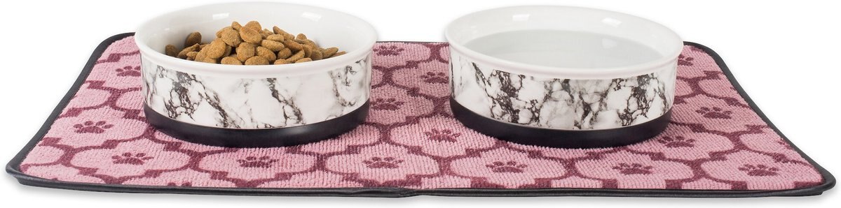 Bone Dry White Marble Dog Bowl Set， 2 count