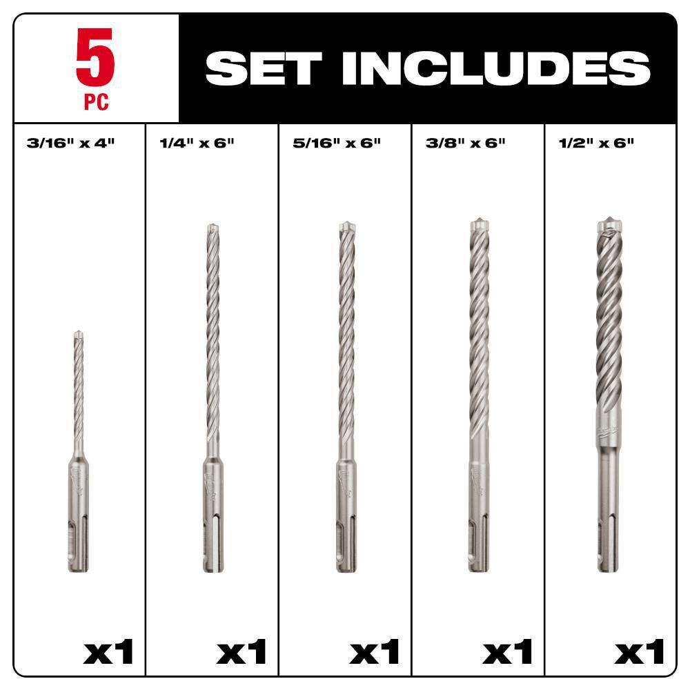 MW 4-Cutter SDS-PLUS Carbide Hammer Drill Bit Kit (5-Piece) 48-20-7498