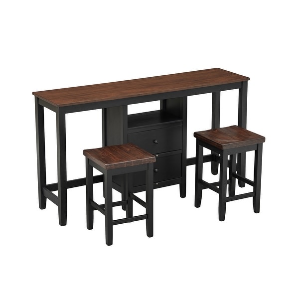 3piece Counter Height Wood Dining Table Set With Cabinet，2 Storage Drawers And 2 Stools